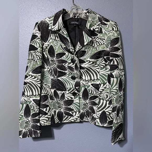 100% Silk Kasper Women’s 3-Button Jacket Blazer Size 10 Green/Beige/Brown - Picture 1 of 8